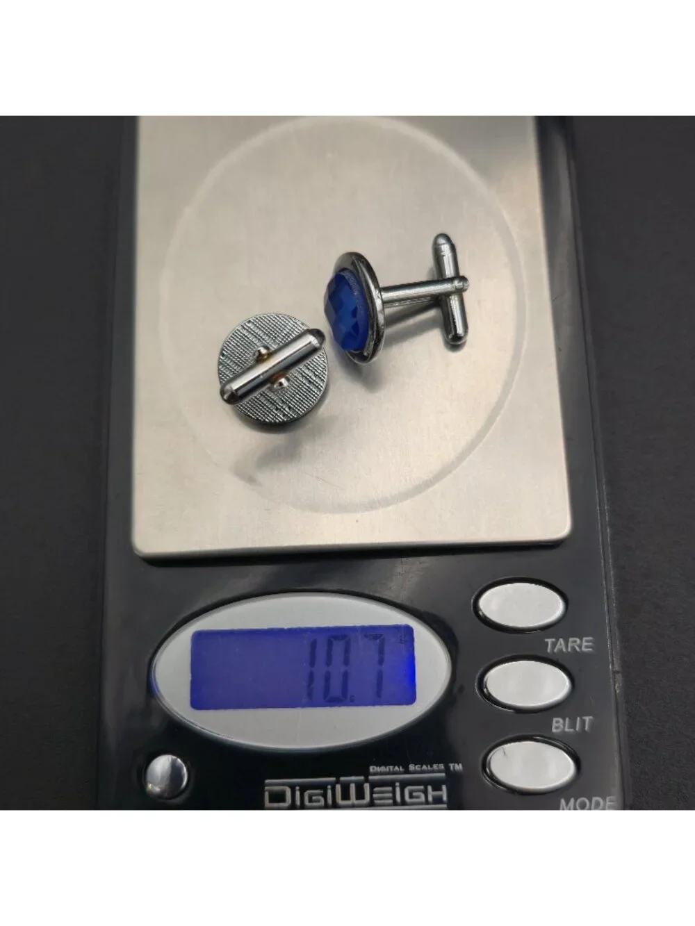 Vintage Silver Tone Faceted Blue Crystal Round Cufflinks Men's Formal Jewelry A8